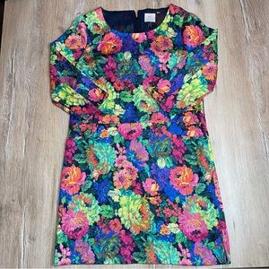 HD In Paris Anthropologie Shift Dress Multicolor Floral 3/4 Sleeve Size Small